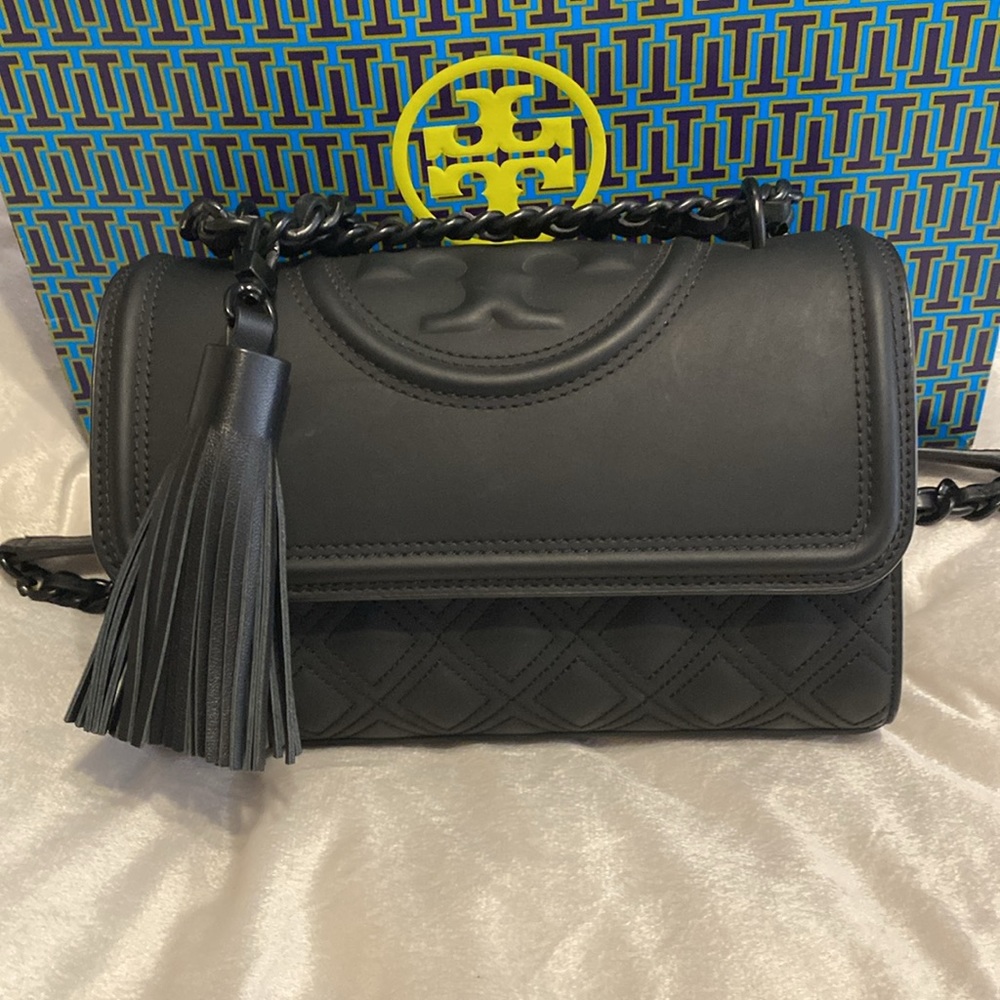 Tory Burch Fleming Small Convertible Shoulder Bag, Black matte